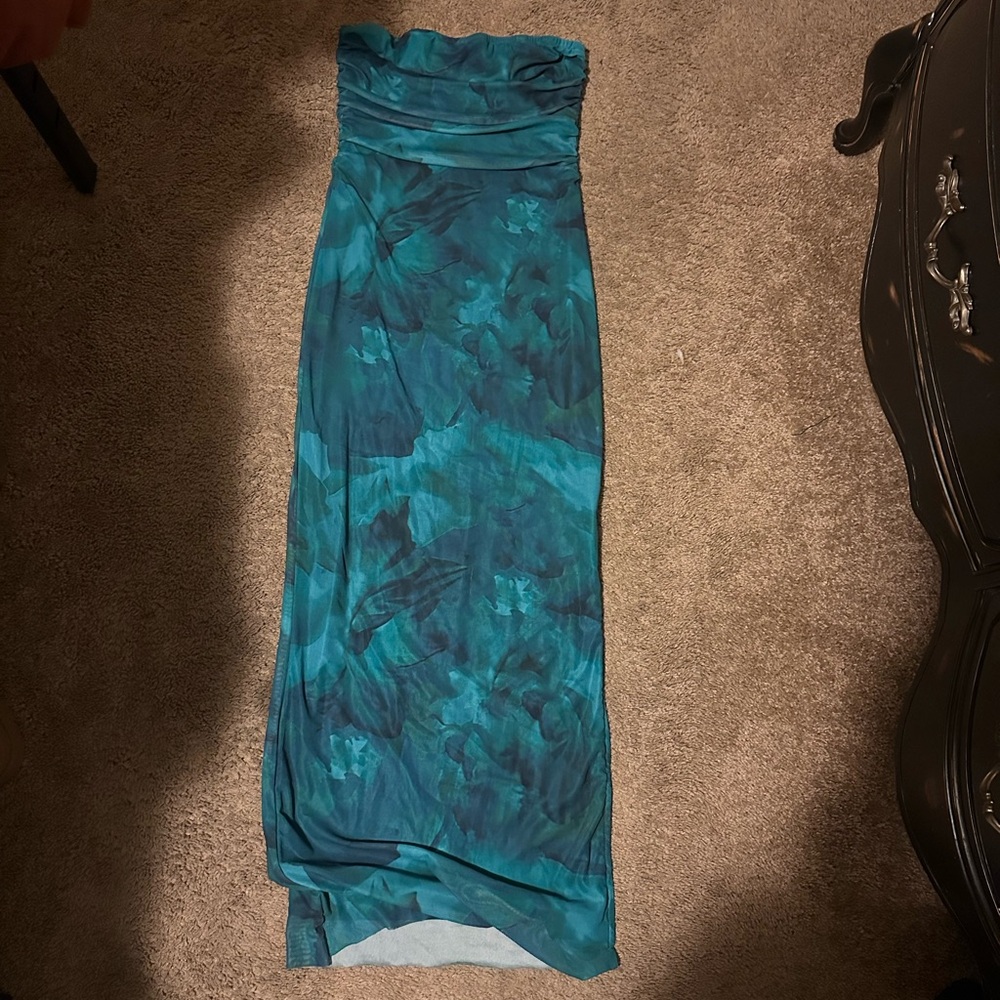 SHEIN Teal Strapless Dress